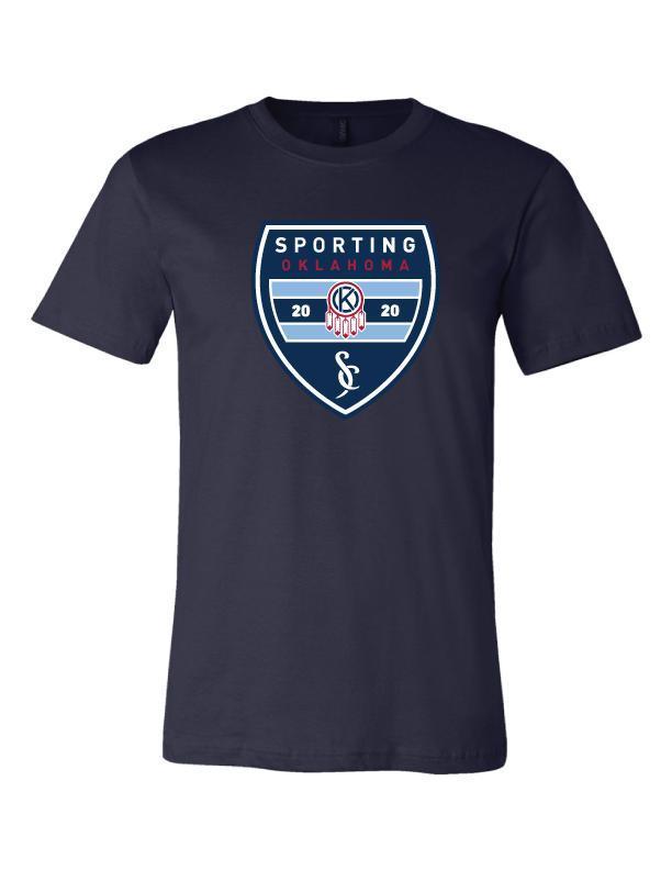 Youth Short Sleeve Tee with Sporting Badge (Navy)