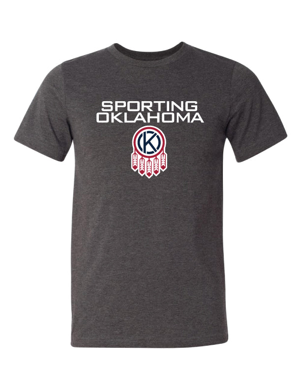 Youth Short Sleeve Tee with Sporting Shield + Wordmark (Dark Heather Grey)