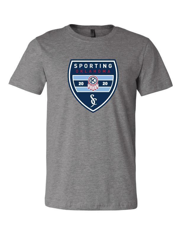 Youth Short Sleeve Tee with Sporting Badge (Deep Heather Grey)