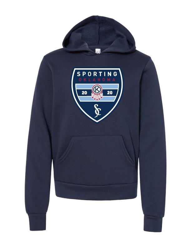 Youth Sponge Fleece Pullover Hoodie with Sporting Badge (Navy)