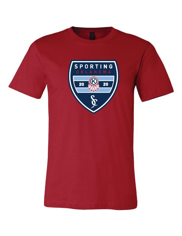 Adult Unisex Short Sleeve Tee with Sporting Badge (Red)