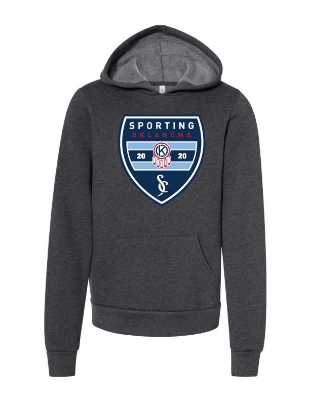 Youth Sponge Fleece Pullover Hoodie with Sporting Badge (Dark Grey Heather)